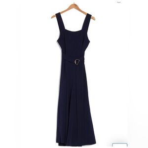 NWT Navy wide legged jumpsuit romper with open back size L belted front